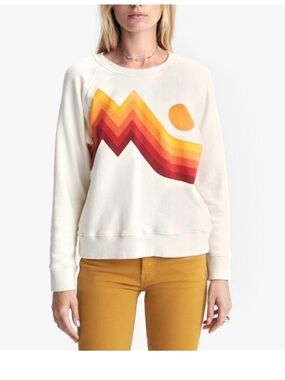 Mother Cream Graphic Mountain Sweatshirt with Sunset Stripes Medium
